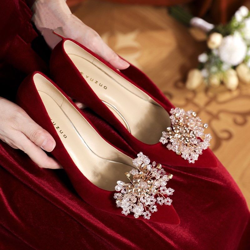 Wedding shoes bridal shoes red stiletto heels women's 2023 new style not tired feet toast Chinese Xiuhe clothing wedding shoes