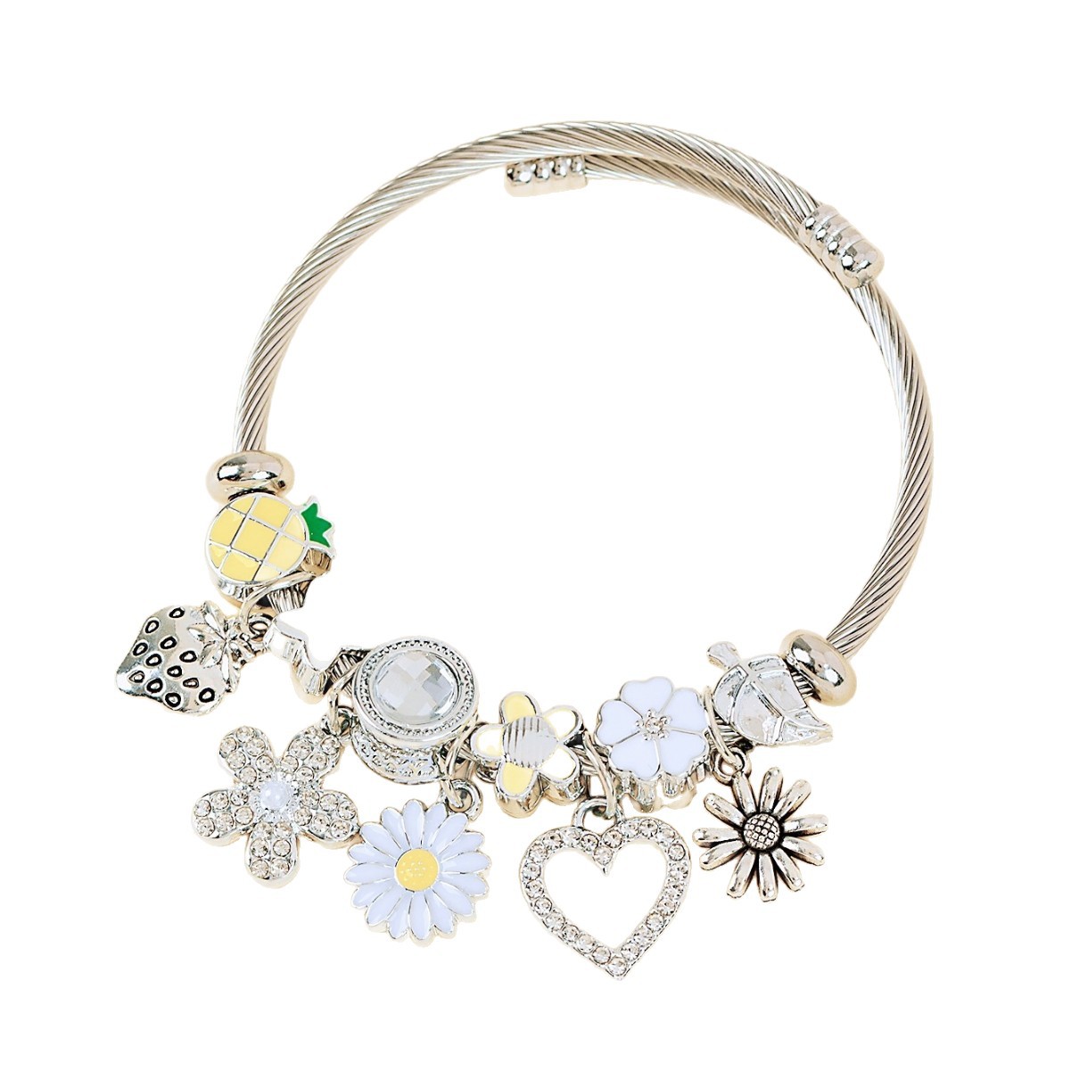 Pulsera Panjia-Pulsera de explosión transfronteriza de bricolaje que gotea aceite diamantes de imitación girasol fresa piña margarita joyería de mariposa