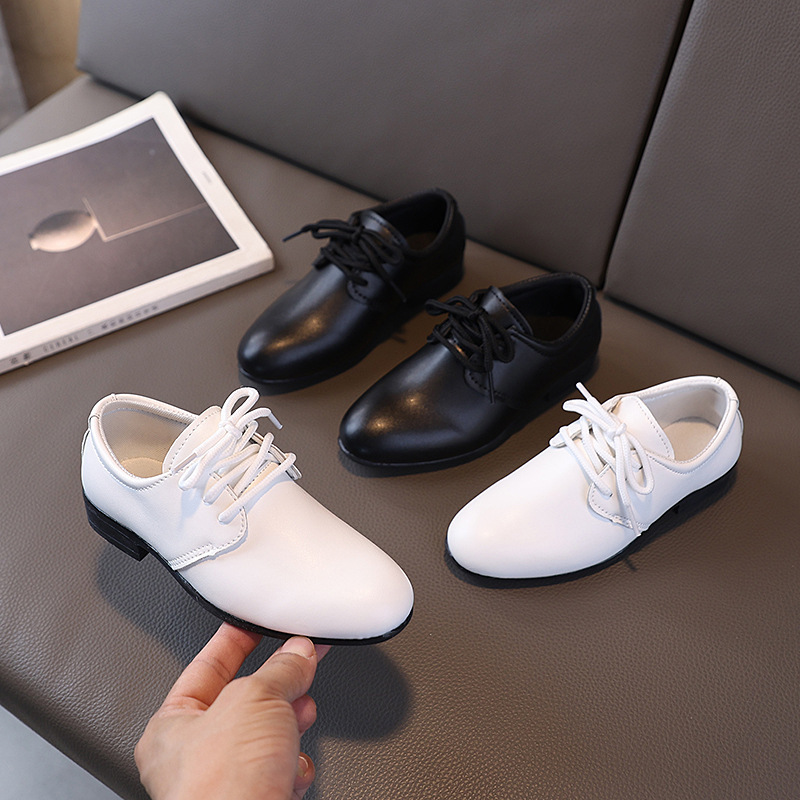 Boys' Leather Shoes Black Little Boy Pointed Toe Soft Sole Kidsren's Performance Shoes School Shoes Spring & Fall New British Style Student Shoes