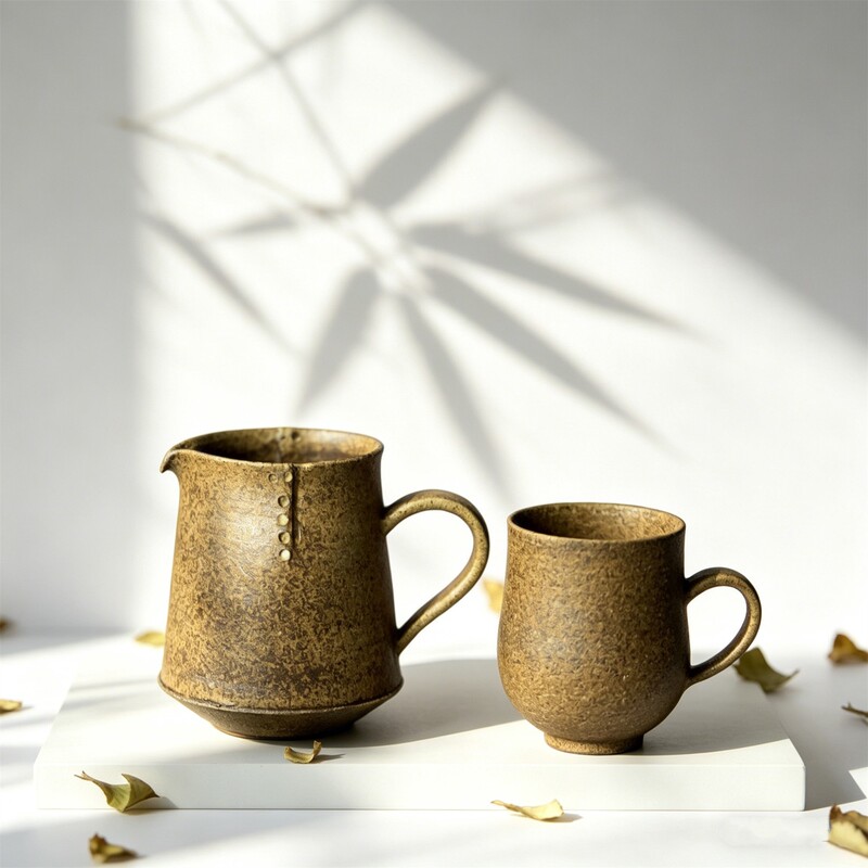 Mr. Qing's Writer's Tool, Handmade Niche Texture Sharing Pot, Caramel Color, Fair Cup, Coffee Cup