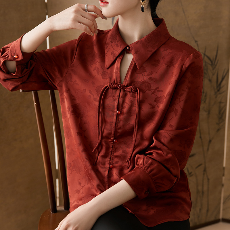 Shiffon retro red elegant shirt