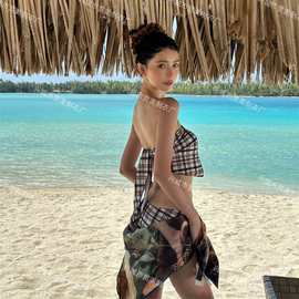 欧美ins明星同款美式辣妹分体复古比基尼性感网红海边度假泳衣女