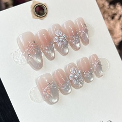 忘川花  纯手工穿戴甲立体雕花美甲氛围感可拆卸高级感猫眼穿戴甲