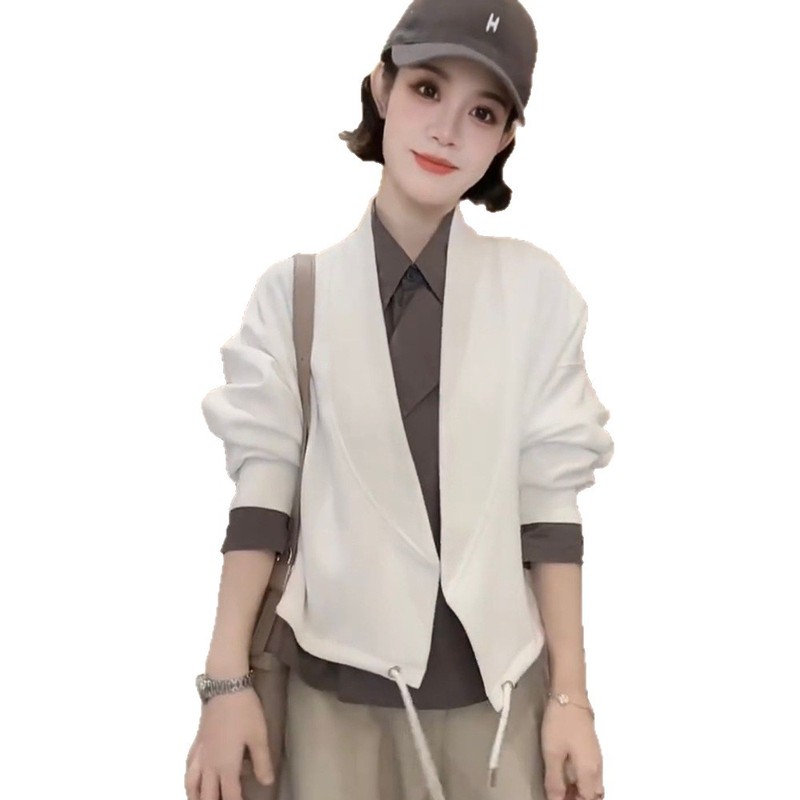设计感休闲短款外套女2025新款秋季韩版时尚抽绳宽松显瘦开衫上衣|undefined