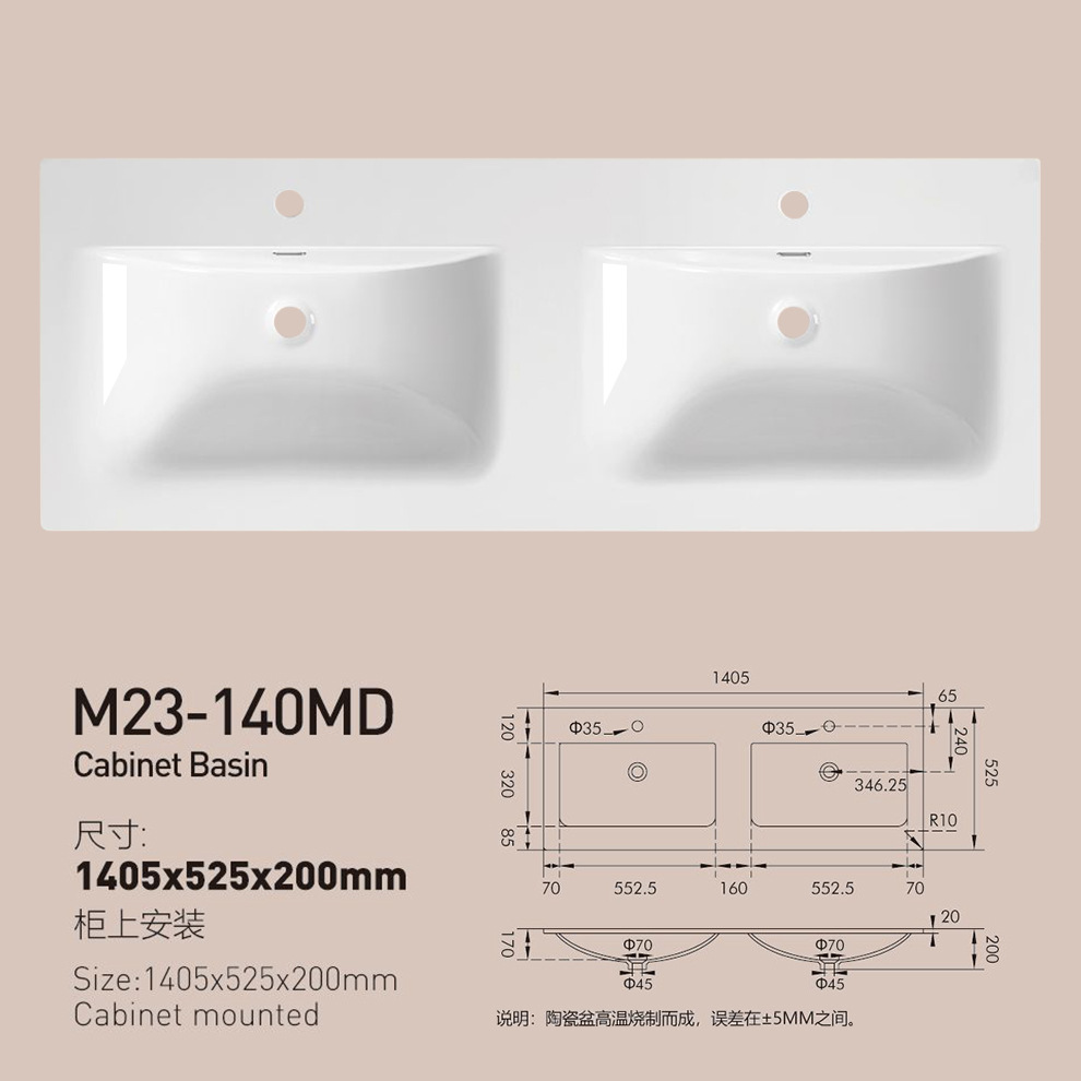 Lavabo de baño, lavabo individual, lavabo integrado de cerámica, lavabo de lado delgado, mesa simple, lavabo izquierdo y derecho, esquinas cortadas