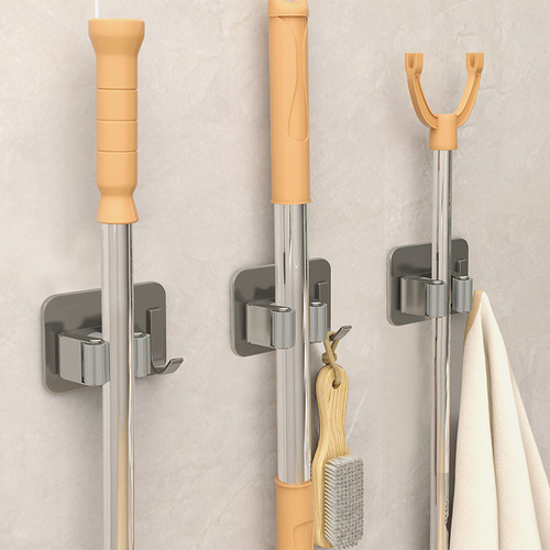 Mop wall-mounted clip hook without punching bathroom wall buckle fixed hanger mop broom storage artifact