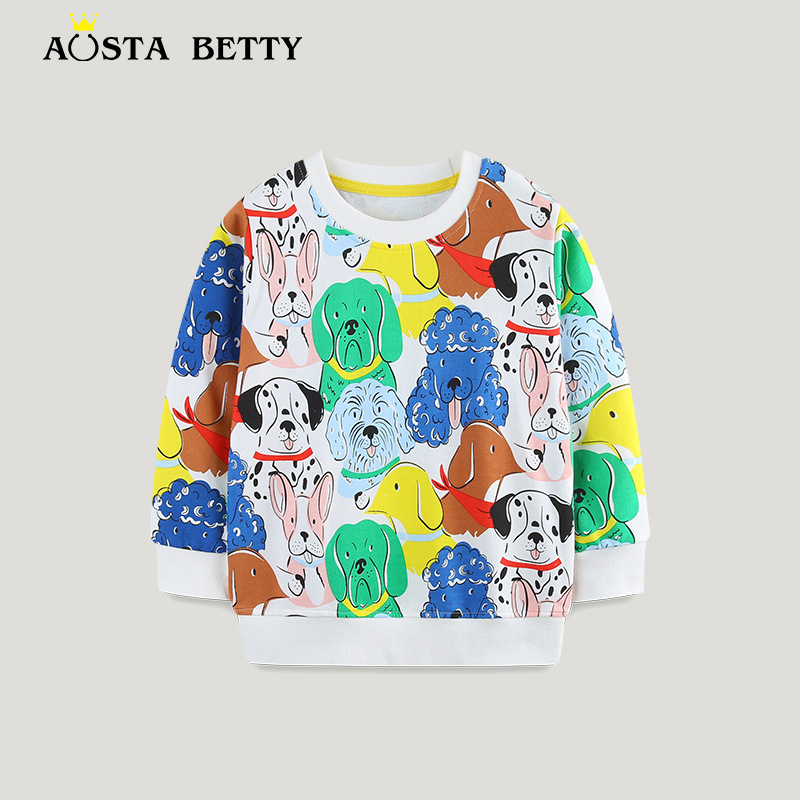 Kids Cartoon Dog Print Long Sleeve Sweater Autumn