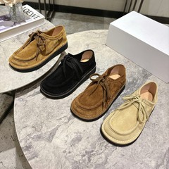 渠道版！罗家老钱风乐福鞋男女情侣款极简风磨砂牛皮复古大头鞋
