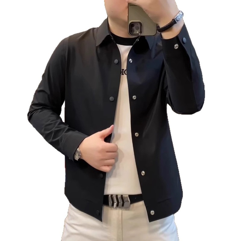 秋季新款行政夹克时尚休闲夹克高品质百搭潮流纯色简约男士上衣|undefined