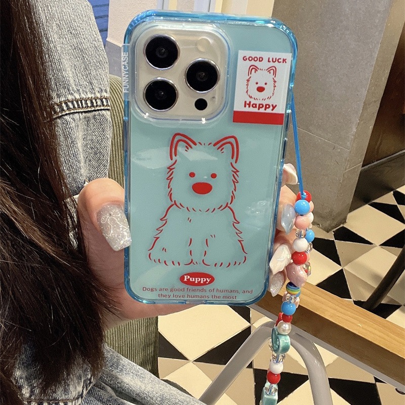 Ins fondo azul línea roja West Highland cachorro para iPhone 14 cadena 15ProMax funda para teléfono móvil Apple 13P