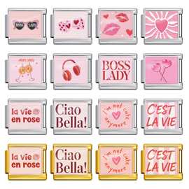 粉色系列图片款意大利模块手链 钛钢DIY弹力个性手环女生礼物