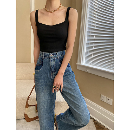 Sinan brings its own breast pads French square neck wide shoulder straps to cover the side breasts camisole beauty vest 2024 early spring SN2869