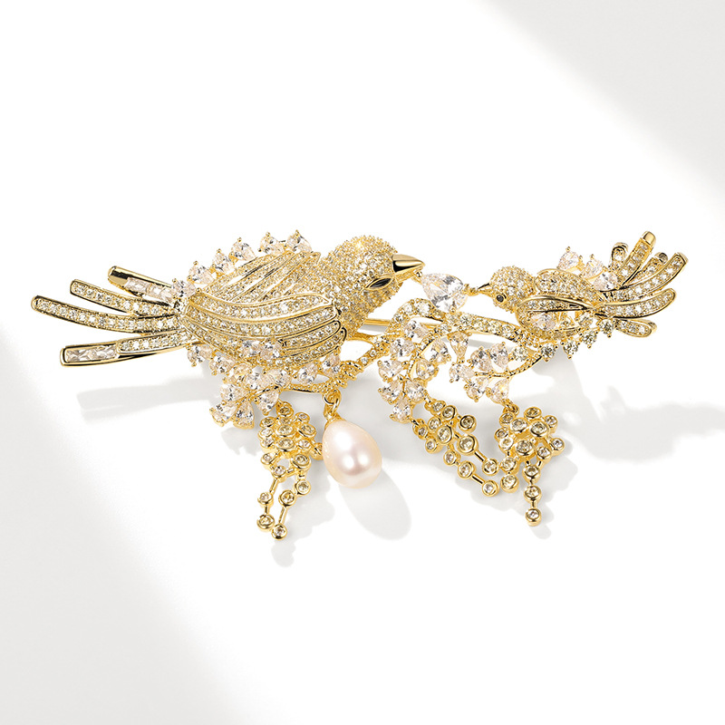 Sky luxury jewelry high-end brand Bird natural freshwater pearl empty support brooch new luxury Mother's Day gift