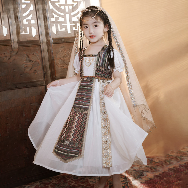 Chinese-style dress for girls, summer princess skirt, children's women's ethnic-style dress, children's clothing, dance dress, high-end set, wholesale