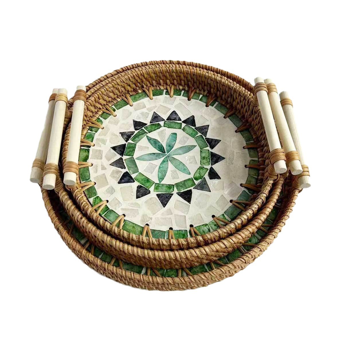 Vietnam ratán tejido Shell bandeja color Shell tejido merienda cesta de almacenamiento merienda bandeja fruta pan té bandeja