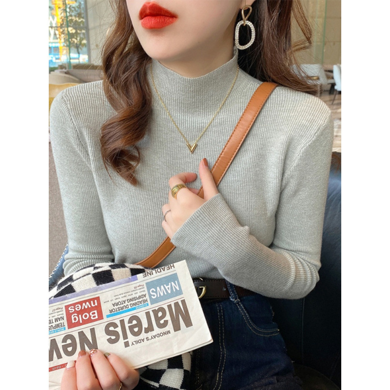 2024新款打底衫女秋冬内搭半高领春秋白色羊绒毛衣高级感针织上衣