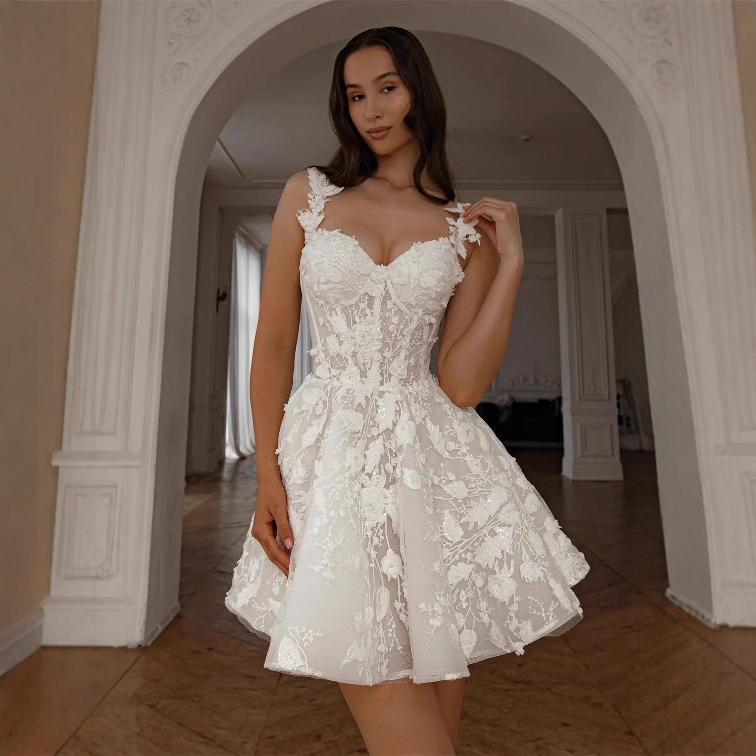 Foreign Trade Dress, Banquet Evening Dress, Banquet Backless Evening Dress, Elegant Ivory White Lace Wedding Dress, Lace