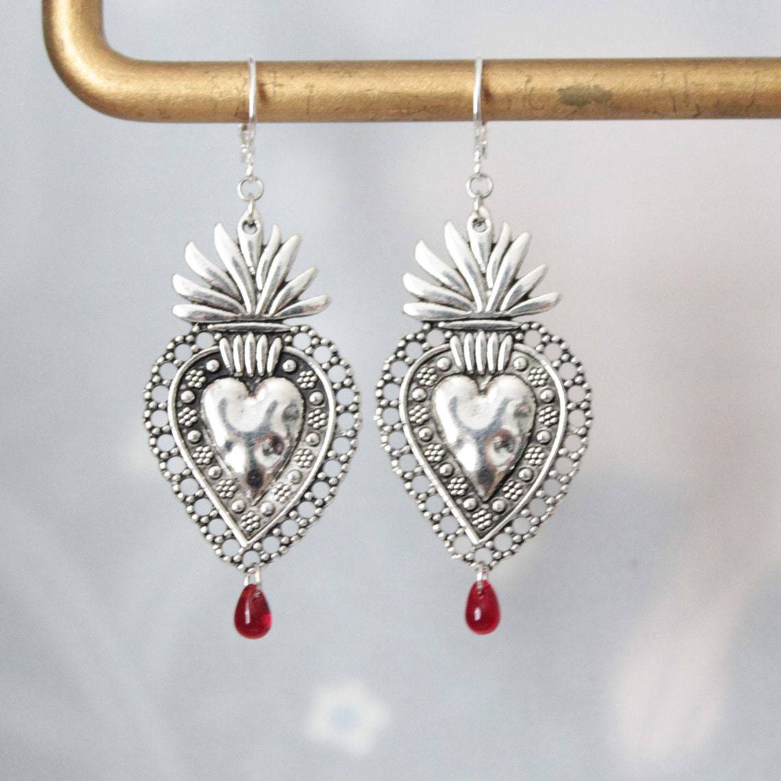 1 Pair Quantity Daily Occasion Alloy Material Heart Shape Pattern 1 Pair Vintage Style Heart Shape Alloy Drop Earrings