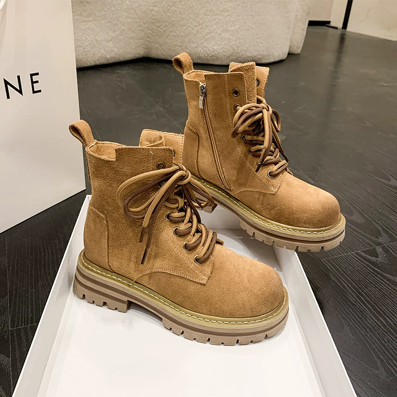 Ковбойские сапоги в стиле ретро Fixes, женские осенние новые мягкие кожаные ботинки Martin на толстой подошве, короткие сапоги, повышенные на толстой подошве