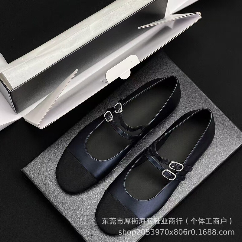 広東省製ハイバージョン〜新しいスタイルの小さな香りのダブルダイヤモンドバックルレトロメリージェーンフラットバレエシューズ女性用小さな革靴|undefined