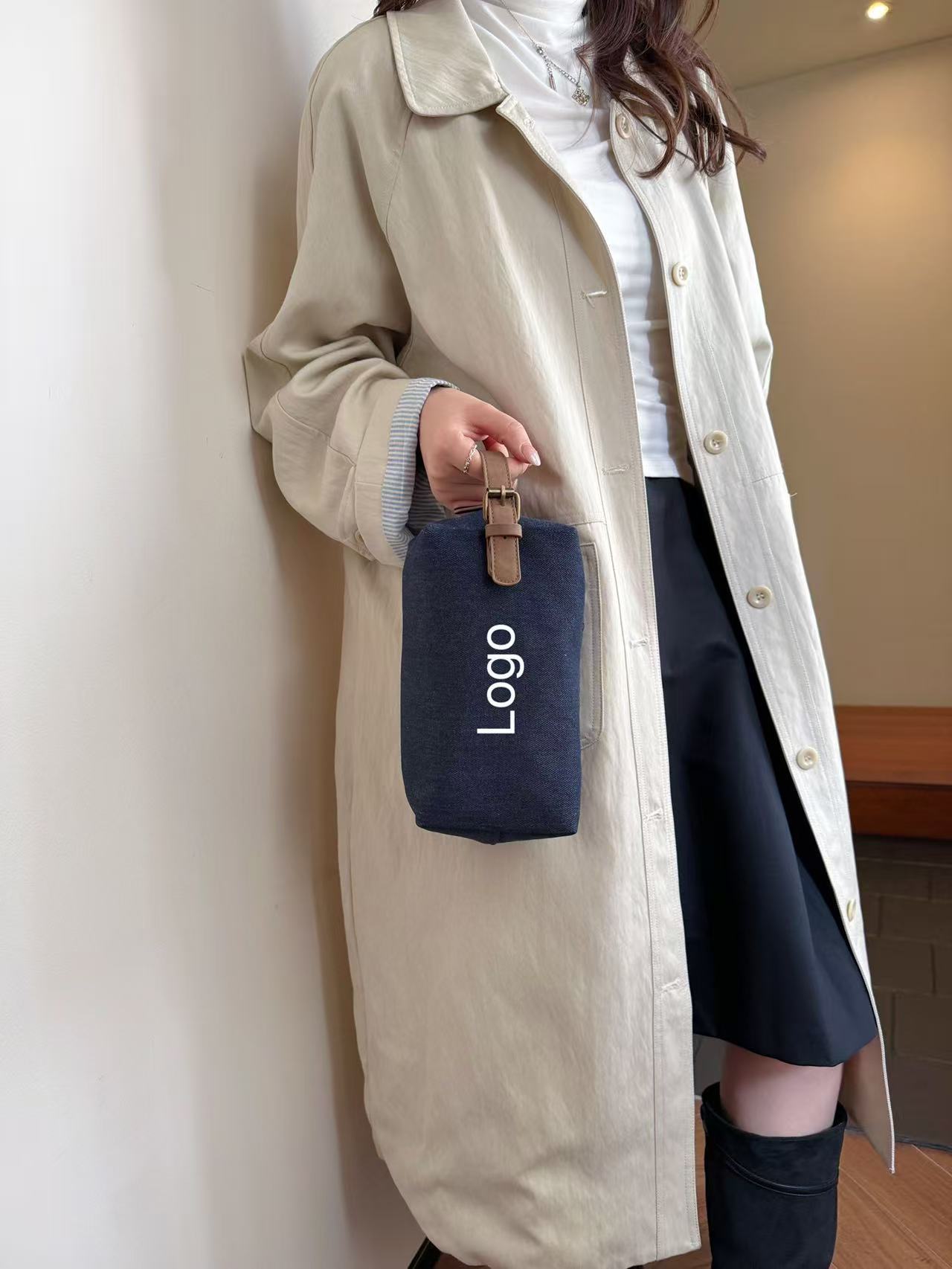 Denim Kosmetik Çanta və Kiçik Çiyin Çantası