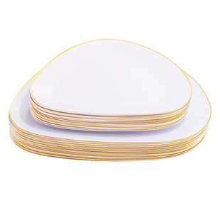 7.5, 9.5 inch disposable tableware plastic dinner plate white gold-edged triangle plate green PS western food plate cross-border