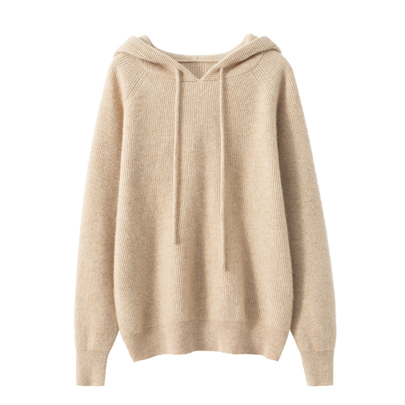 Cashmere 2024 Autumn and Winter Women's Loose Hooded Pullover Raglan Cable Knit Sweater Cashmere Women's Knitwear