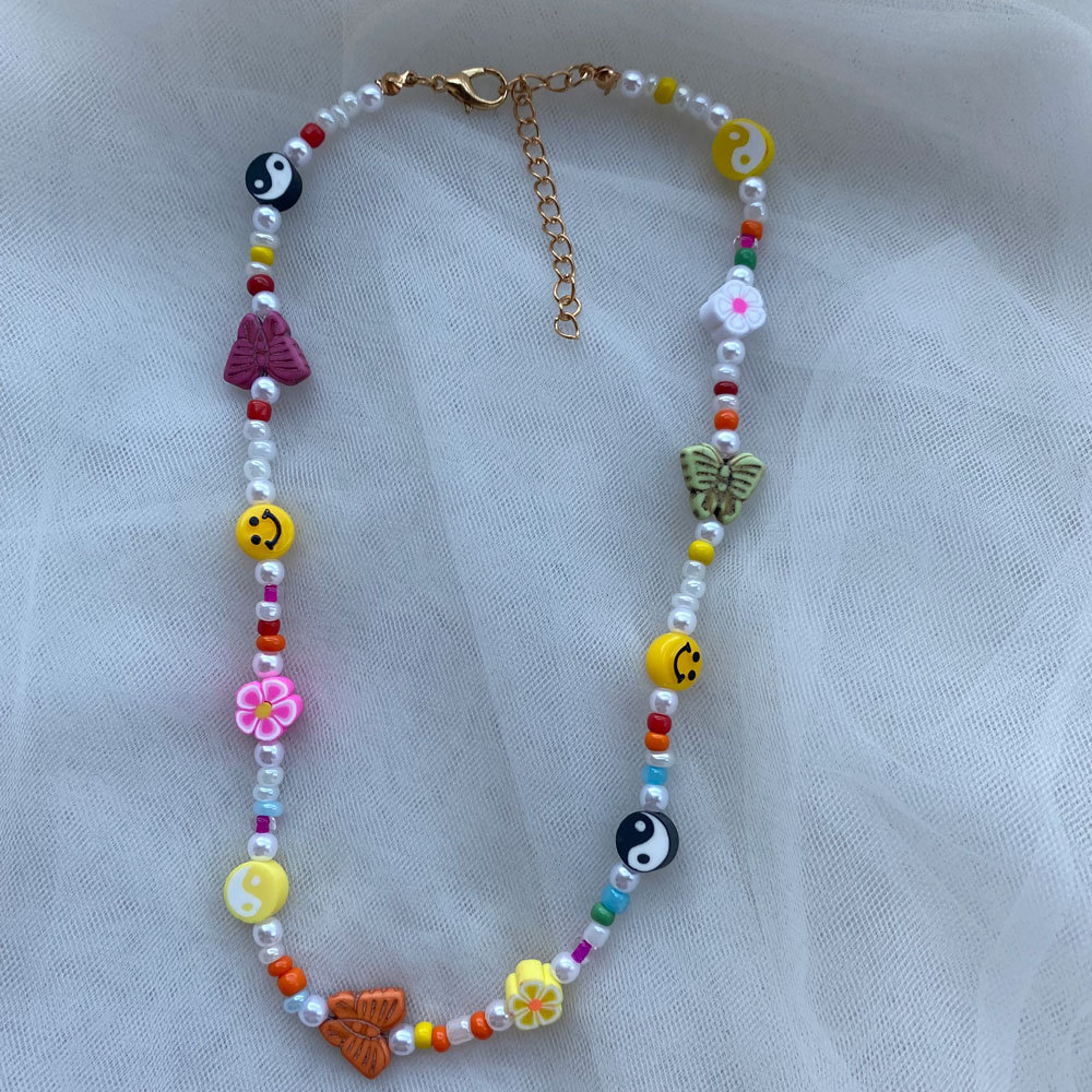 Smile Face Pattern Women'S Gender 1 Piece Simple Style Smile Face Pearl Soft Clay Beaded Women's Necklace
