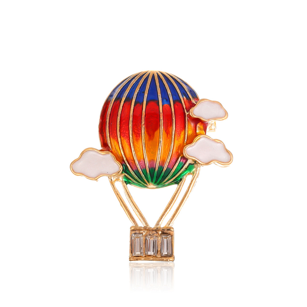 New Korean style hot air balloon oil dripping brooch fashion cartoon Diamond-embedded colorful cloud flower clothing pin creative fun accessories