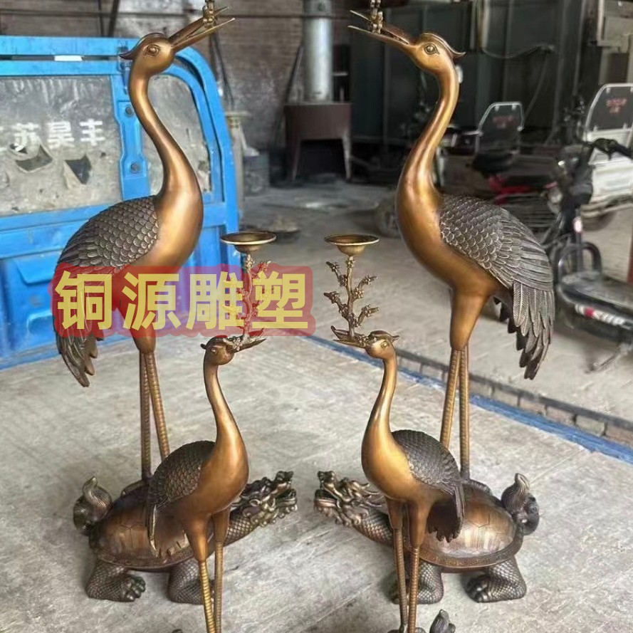 铸铜龟鹤延年蜡台摆件 铜鹤摆件制作厂家按图制做来图制作 纯铜鹤