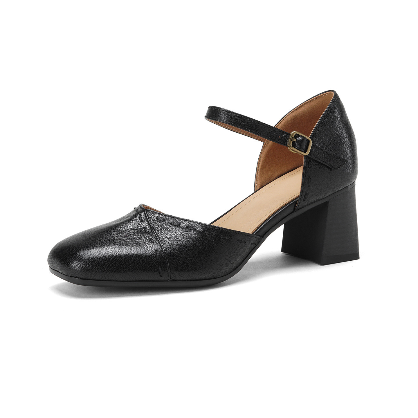 Giày sandal cao gót nữ quai ngang mũi vuông gót 6 cm — đen chi tiết 20