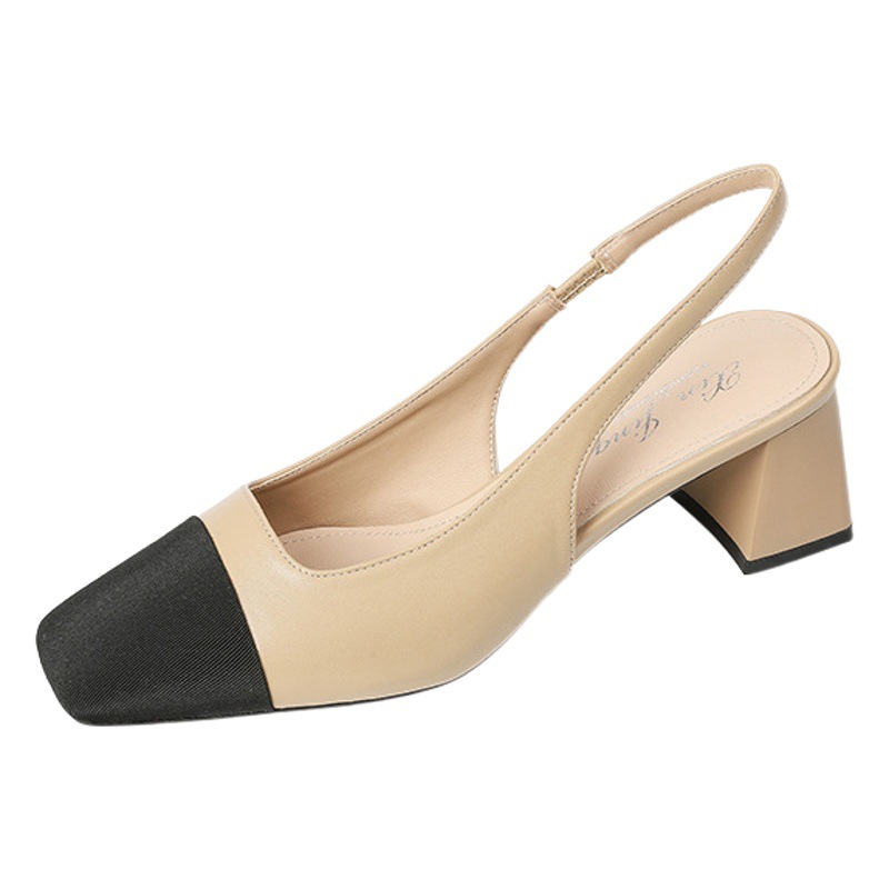 3337-12 estilo coreano nicho cuadrado dedo del pie color bloque talón zapatos de mujer Sandalias de correa de espalda de corte bajo punta cerrada espalda vacía zapatos de una sola capa mujeres