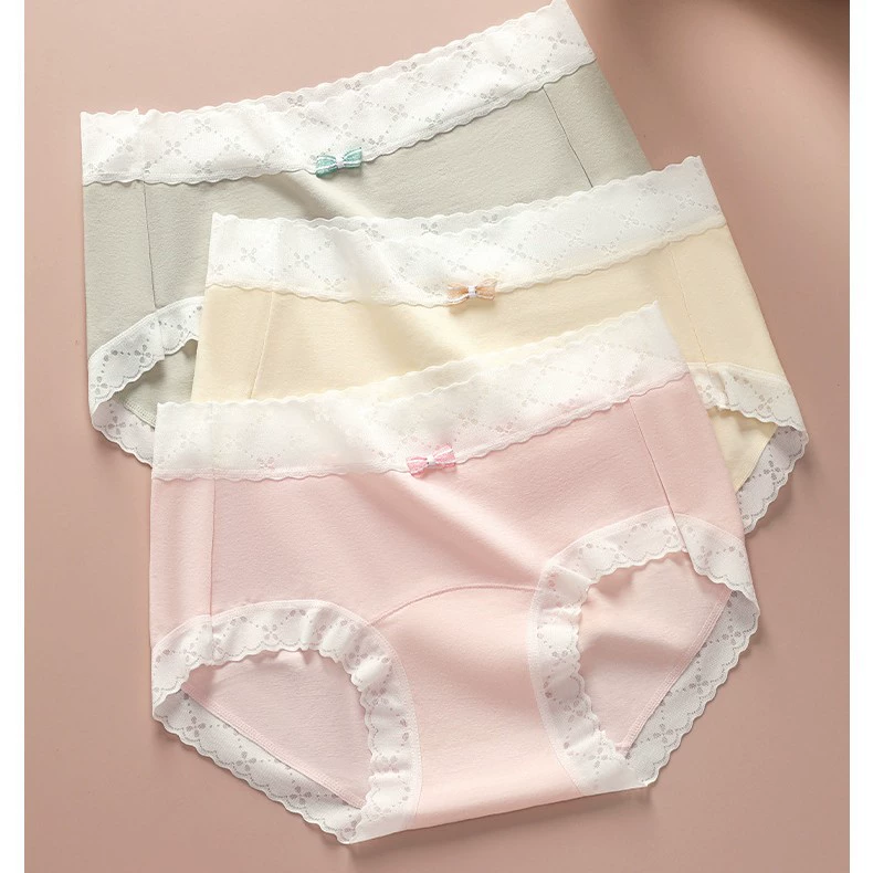 Тонкий ледяной шелк без следов большой эластичные кружевные трусики для женщин средней талии хлопчатобумажная промежность