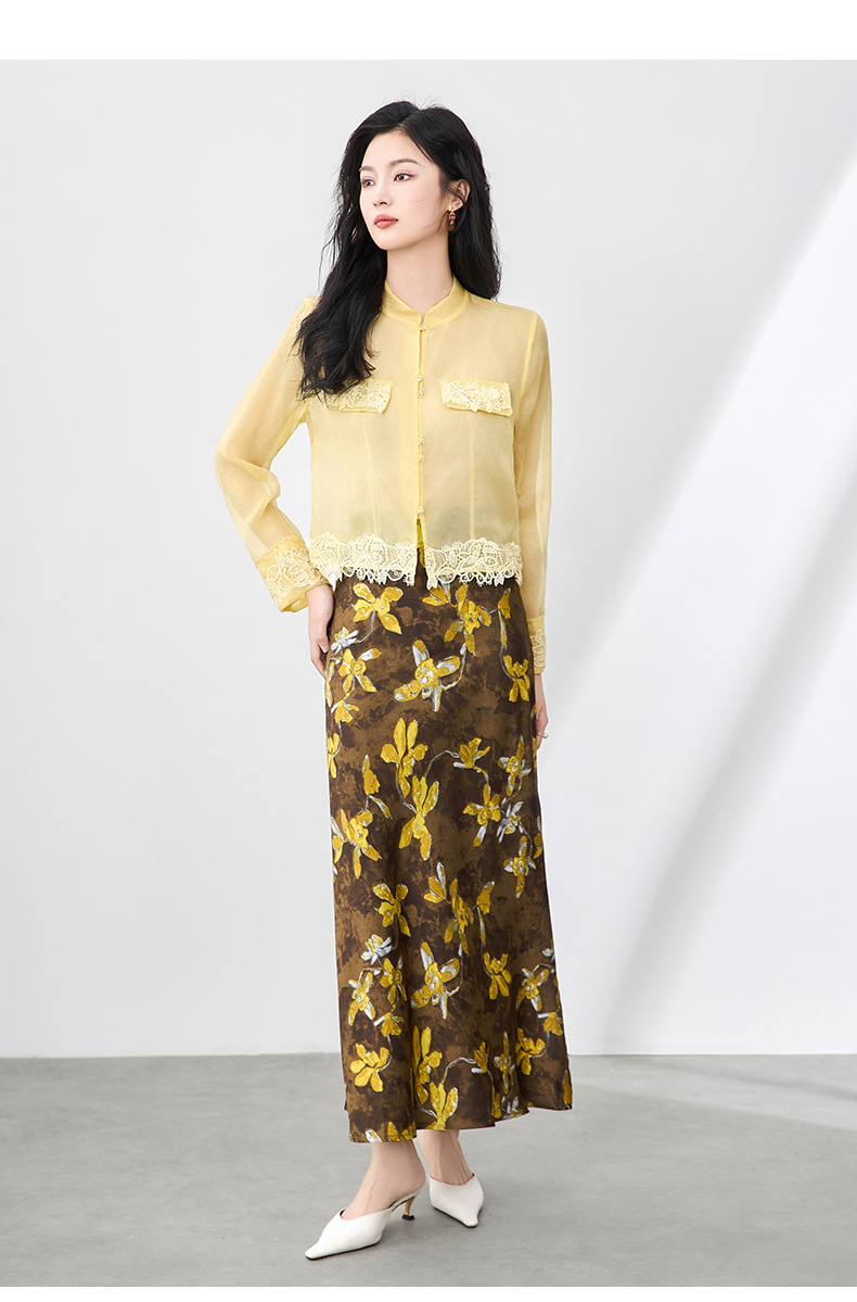 Áo sơ mi dài tay lụa organza cao cấp kiểu Trung Quốc mới mùa hè — Màu đen chi tiết 22