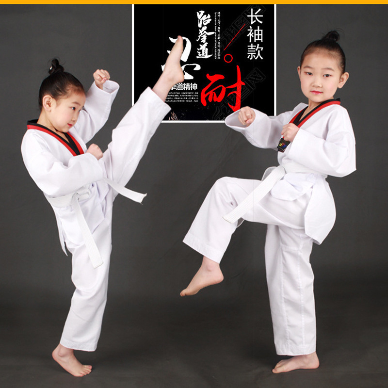 Taekwondo Uniforms Customized for Men and Women Long-Sleeved Short-Sleeved Taekwondo Uniforms for Kidsren and Adults Pure Polyester Training Clothing Wholesale