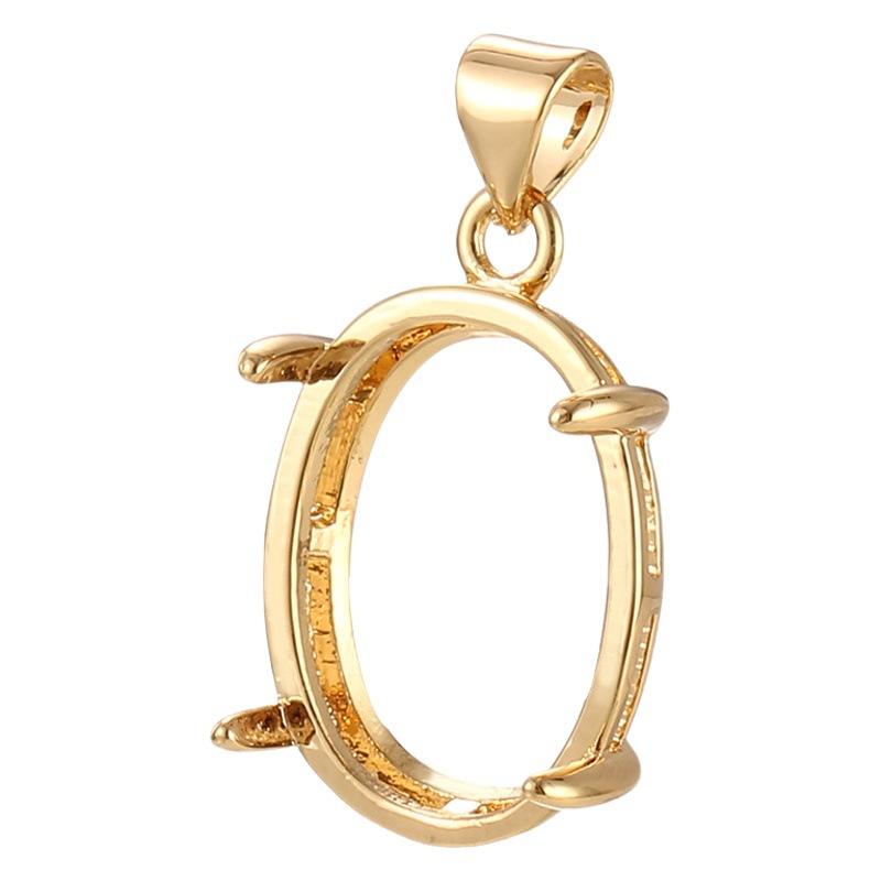 Casual and Accessible Luxury Oval Pendant Empty Support for Men and Women 24K Gold Four-Claw Inlaid Beeswax Turquoise Necklace Accessories