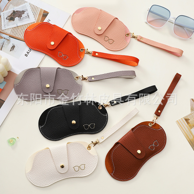 Tpu Lychee Pattern Glasses Storage Bag Portable Sunglasses Case with Lanyard Sun Glasses Clip Protective Cover Myopia Glasses Case