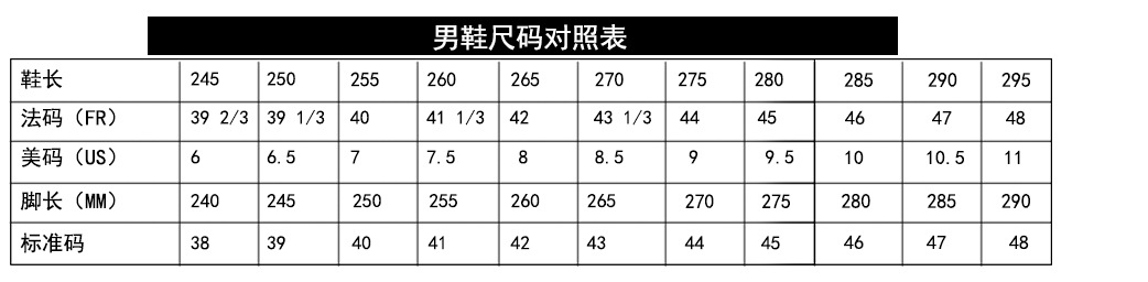 尺码表男