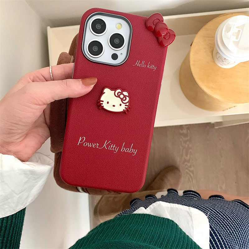 Girl ins rojo kt lazo para iPhone16 Apple 15ProMax/14 funda para teléfono 13 estéreo 15