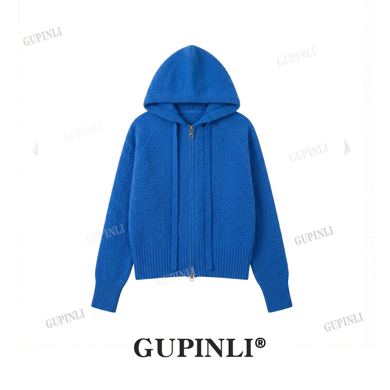 2026 Fall/Winter New Lazy Style Korean Bark Pattern Hooded Zipper Knit Cardigan Casual Sweater Coat 2026 Fall/Winter New Lazy Style Korean Bark Pattern Hooded Zipper Knit Cardigan Casual Sweater Coat