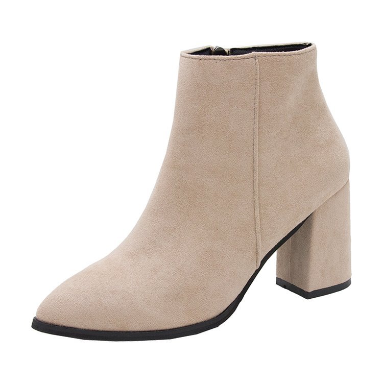 Botas de tacón alto para mujer, estilo coreano, con cremallera lateral, punta en pico, de gamuza, tacón grueso, moda otoño 2025 image 9