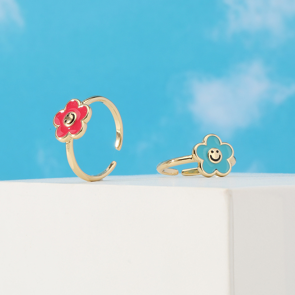 Fashion Smiley Face Flower Copper Open Ring Plating Copper Rings