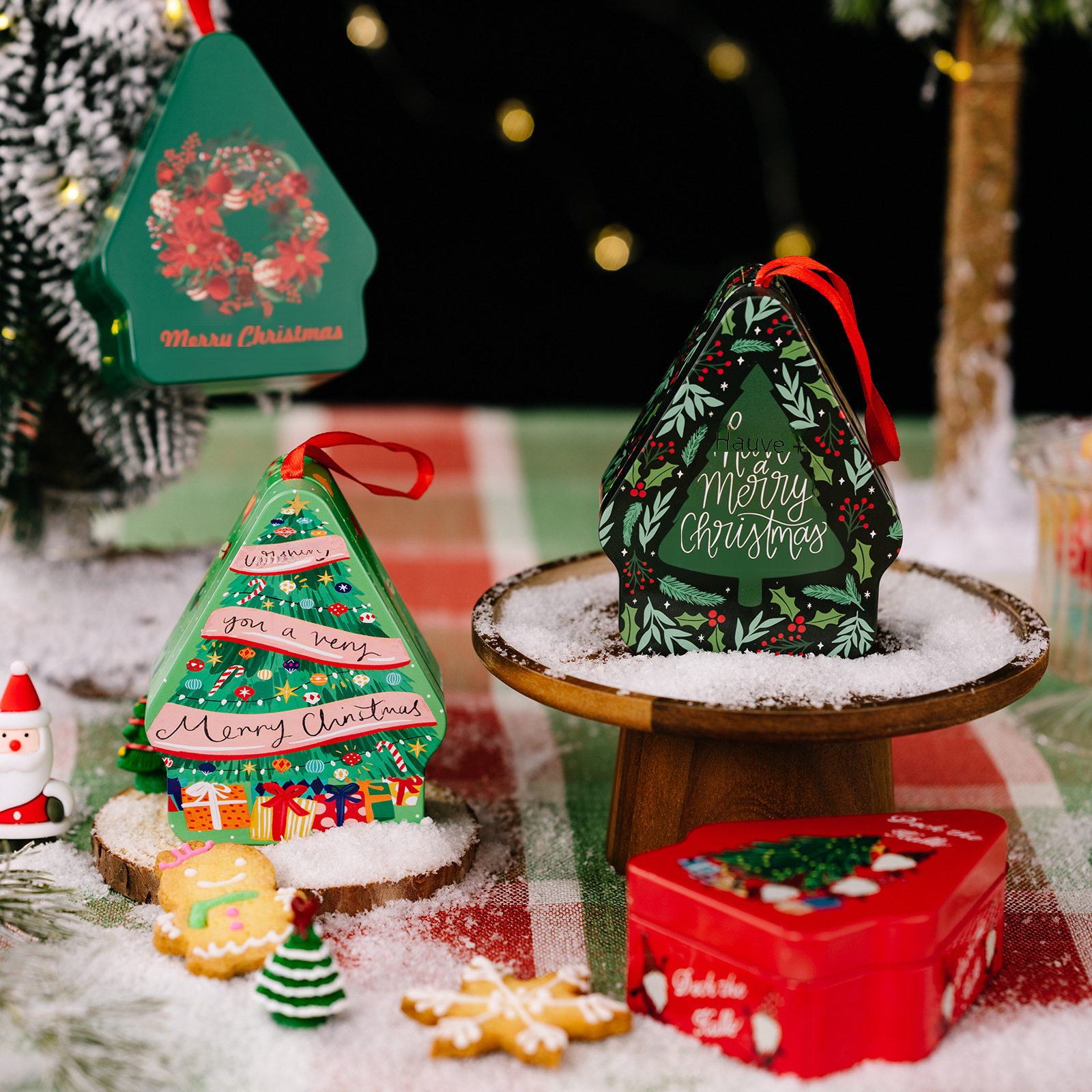 Caixa de lata impressa com desenhos animados poligonais, decorações de Natal, caixa de presente portátil para crianças_voghion.com