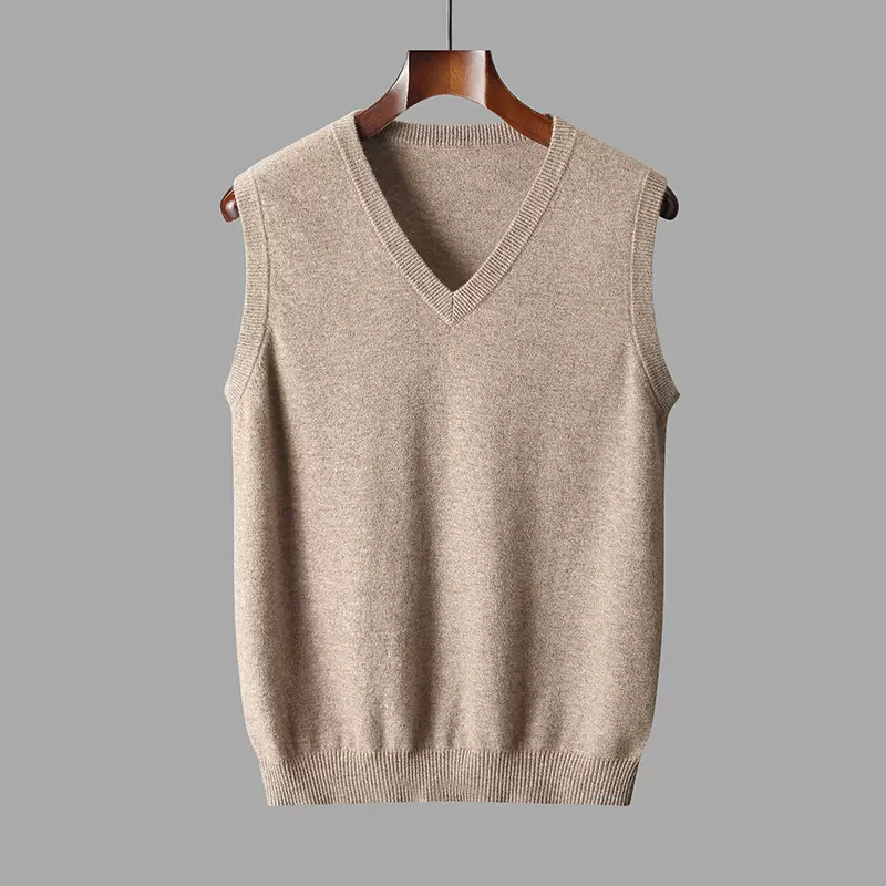 美丽诺羊毛保暖打底衫男V领内搭外穿无袖套头毛衣商务休闲羊毛衫