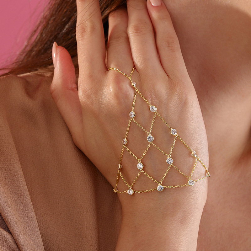 Cross-border Hot Mesh Finger Bracelet Women's Jewelry Fashion All-match Diamond-encrusted Bracelet Bracelet Cross-border Hot Mesh Finger Bracelet Women's Jewelry Fashion All-match Diamond-encrusted Bracelet Bracelet