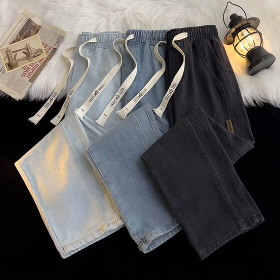 Jeans Men's Spring New Fashion 2025 Fashion Brand American Style High Street Loose Straight Casual Wide Leg Long Pants