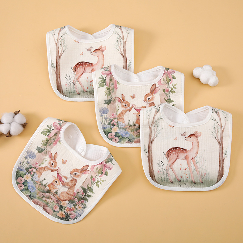 Children's gauze waterproof cartoon eating bib for mother and baby