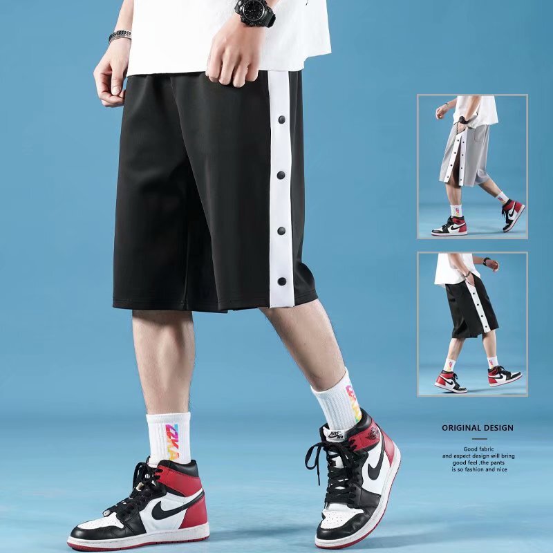 Breasted Shorts Men's Summer New Full Open Second Off Straight Casual Pants Trendy Loose Quick-drying Five-point Sweatpants Breasted Shorts Men's Summer New Full Open Second Off Straight Casual Pants Trendy Loose Quick-drying Five-point Sweatpants