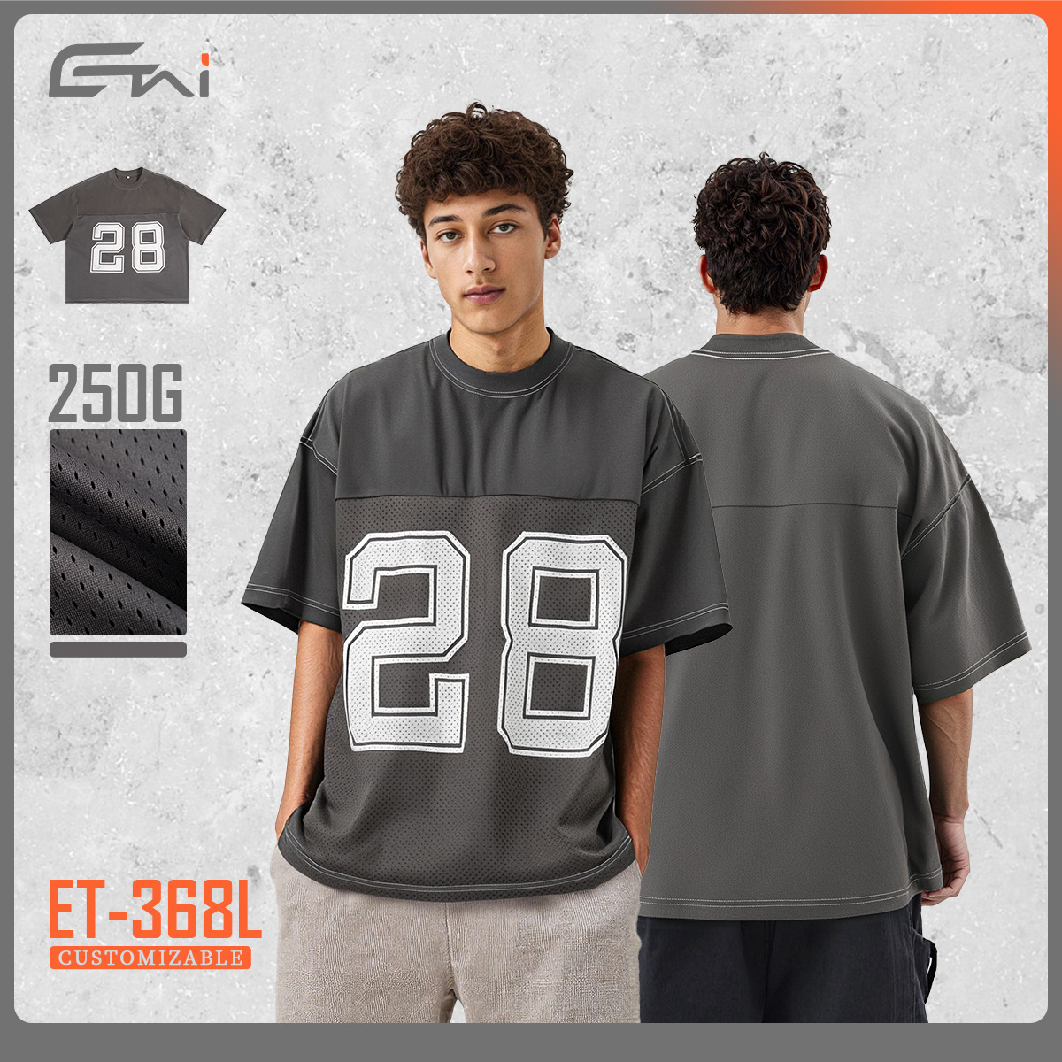 ETAI Hombre| Camiseta deportiva americana, camiseta de estilo, marca de moda masculina, tela de malla de alta calidad, línea de contraste de color, manga corta, ancha