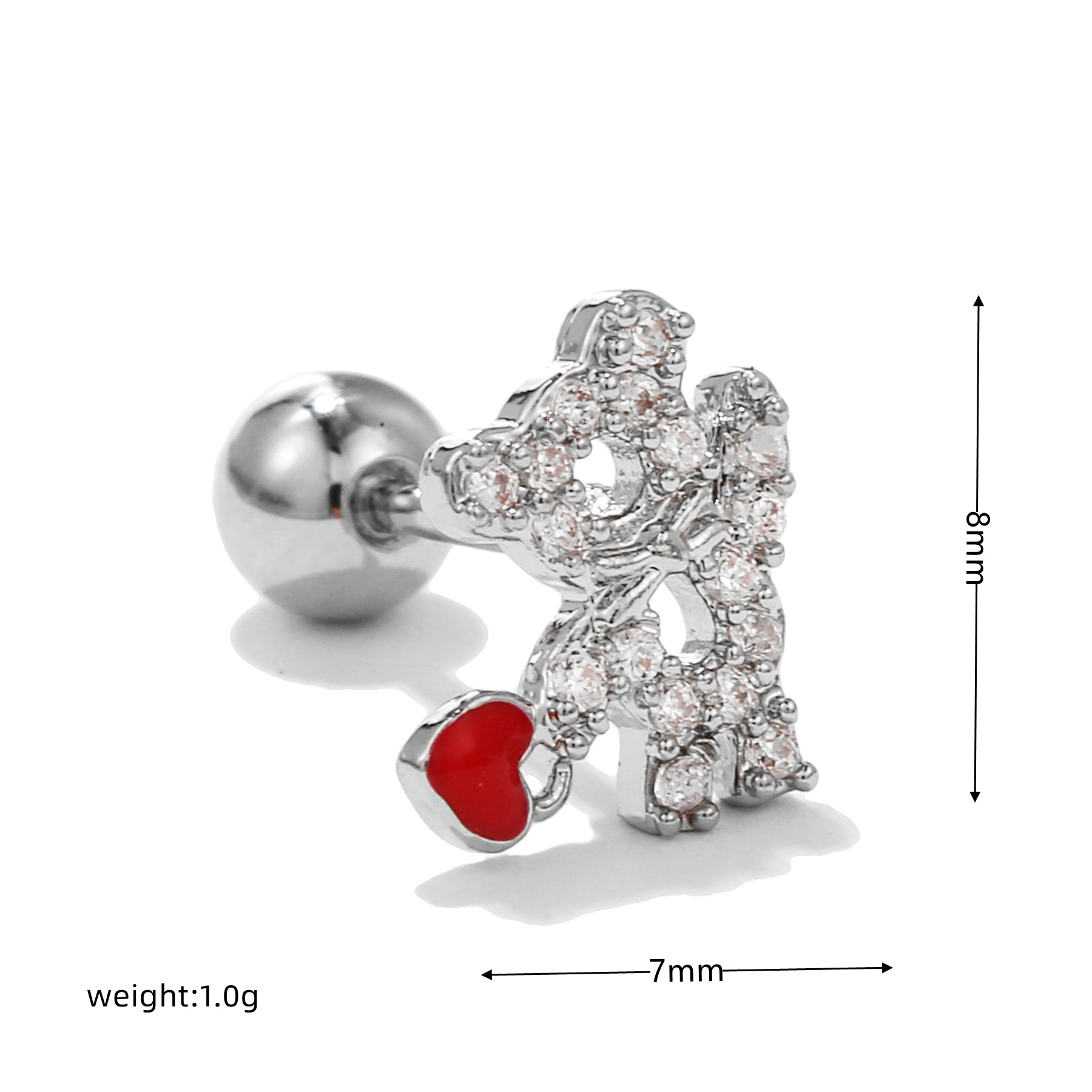 Fashion Moon Bear Copper Inlay Artificial Diamond Ear Studs 1 Piece